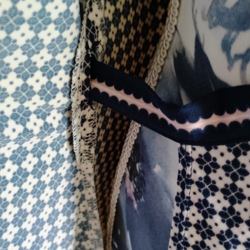 Max Studio Navy, White & Pink Print Wrap Dress with Border Design, S - Picture 5 of 8